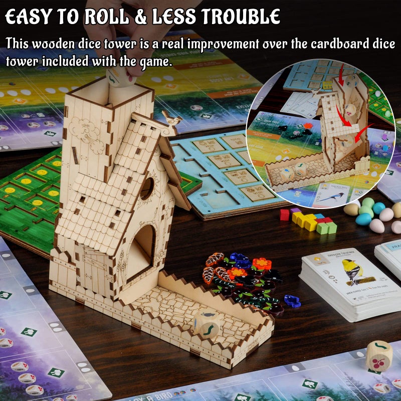 CZYY Bird Feeder Dice Tower with Tray Wood Laser Cut Perfect for Wingspan and Other Tabletop Games - Image 3